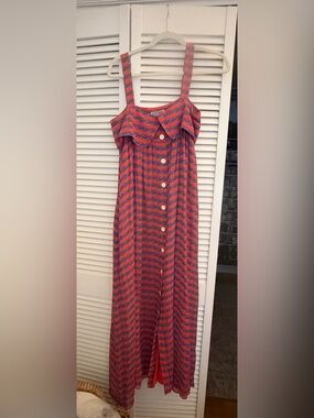 Opening Ceremony Red and Blue Wave-Print Button-Front Maxi Dress